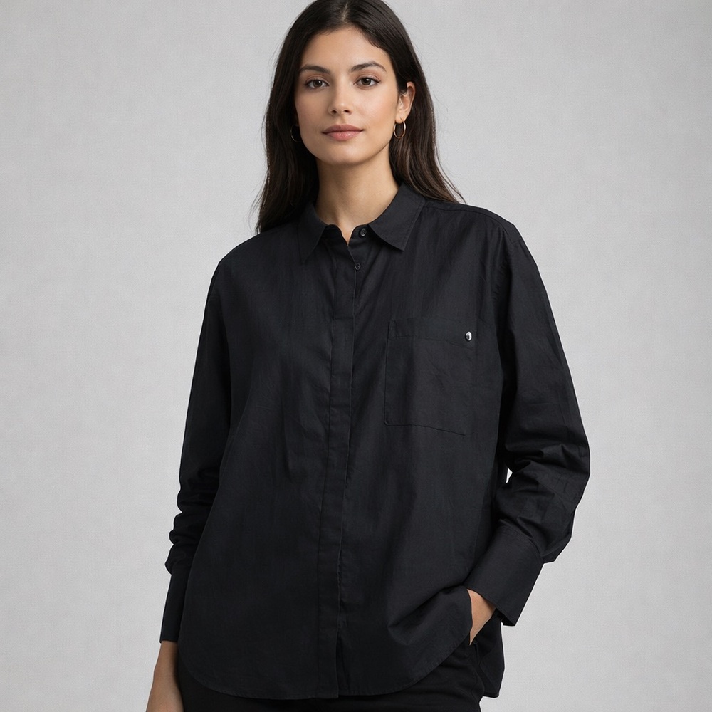 Cleobella Miller Shirt Black Long Sleeve Button Front Relaxed Ethical Blouse